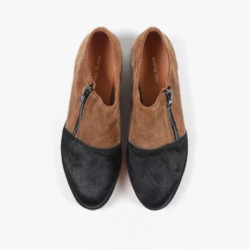 ALL BLACK Tan Suede Fur Cap‎ Slip On Shootie Sz. 39